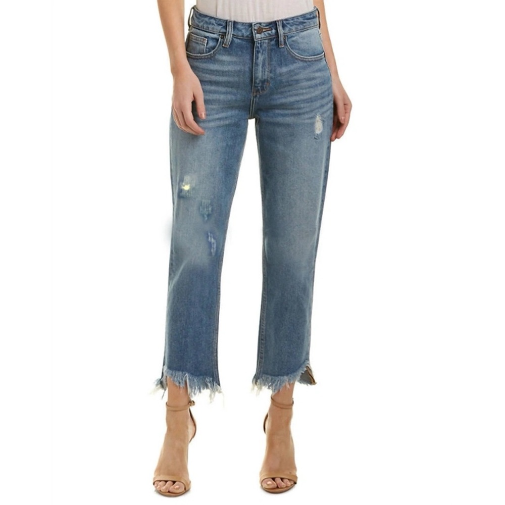 Hidden High Rise Straight Leg Frayed Step Hem Jeans Size 27